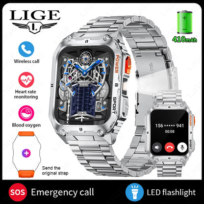 LIGE 1.91-inch Screen Men Smart Watch Led Lighting IP68 Waterproof Watch Outdoor Sport Health Monitor Smartwatch For Android IOS