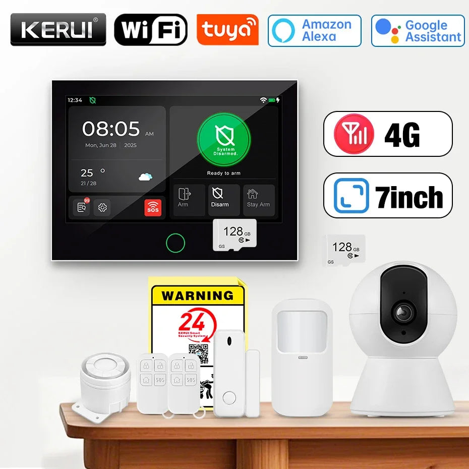 KERUI G70 4G Alarm Security System 7-inch Large IPS Touch Screen Home Alarm for House Security Protection Alexa Tuya Smart APP