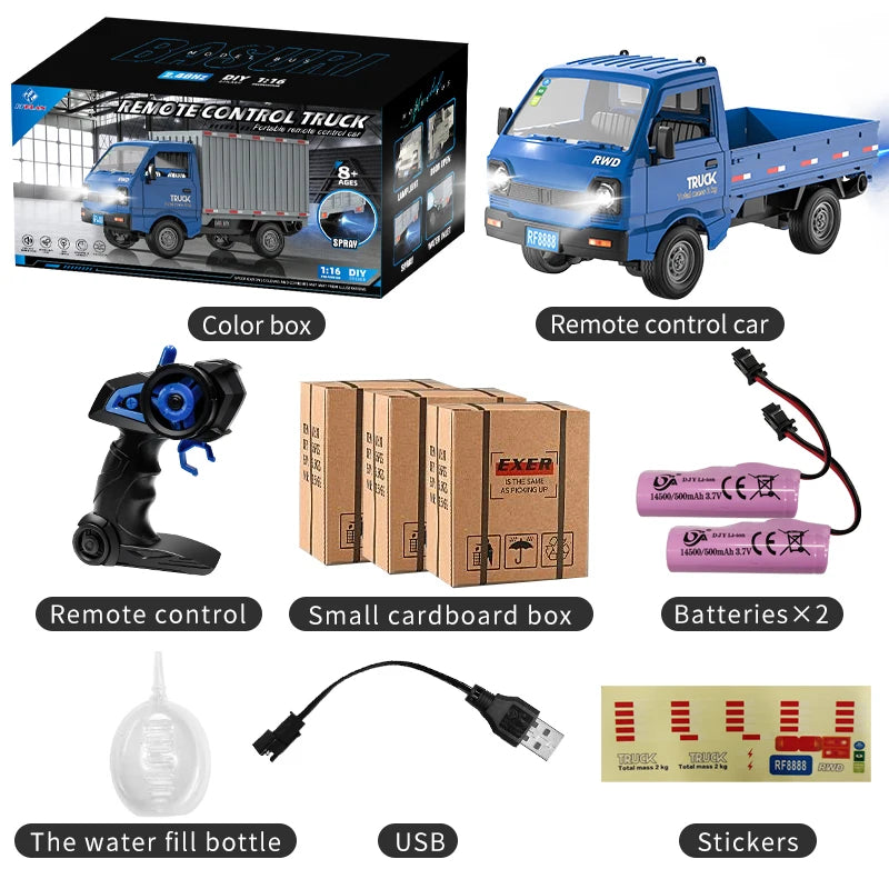 RC Truck 1:16 2.4GHZ RC Car Simulation Drift Climbing Truck With Spray and LED Lights RC Electric Truck Model Boy's Toys Gifts