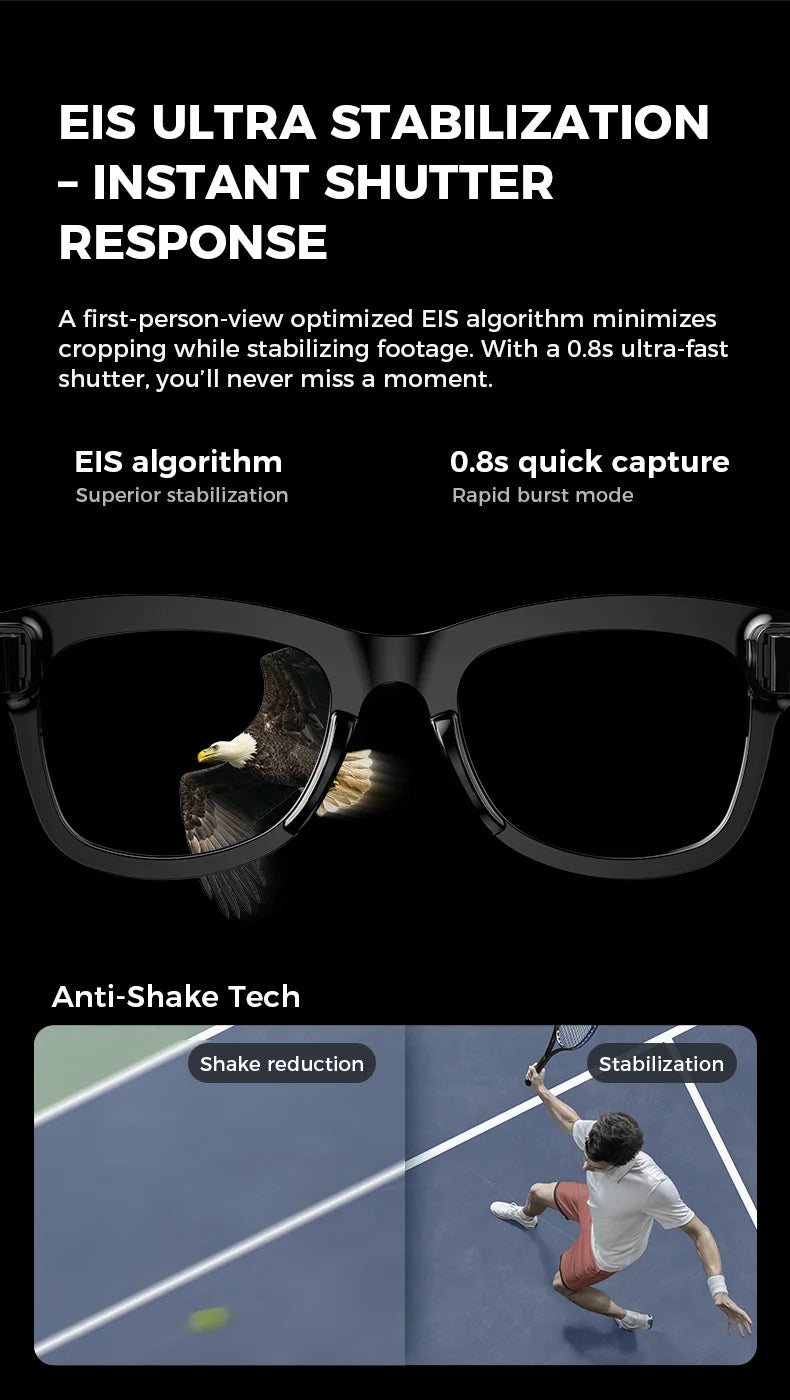 2025 New 800w HD Smart Glasses UV Protective Voice Assistant Touch Control Hands-Free Sound Surround Local Music Smart Glasses
