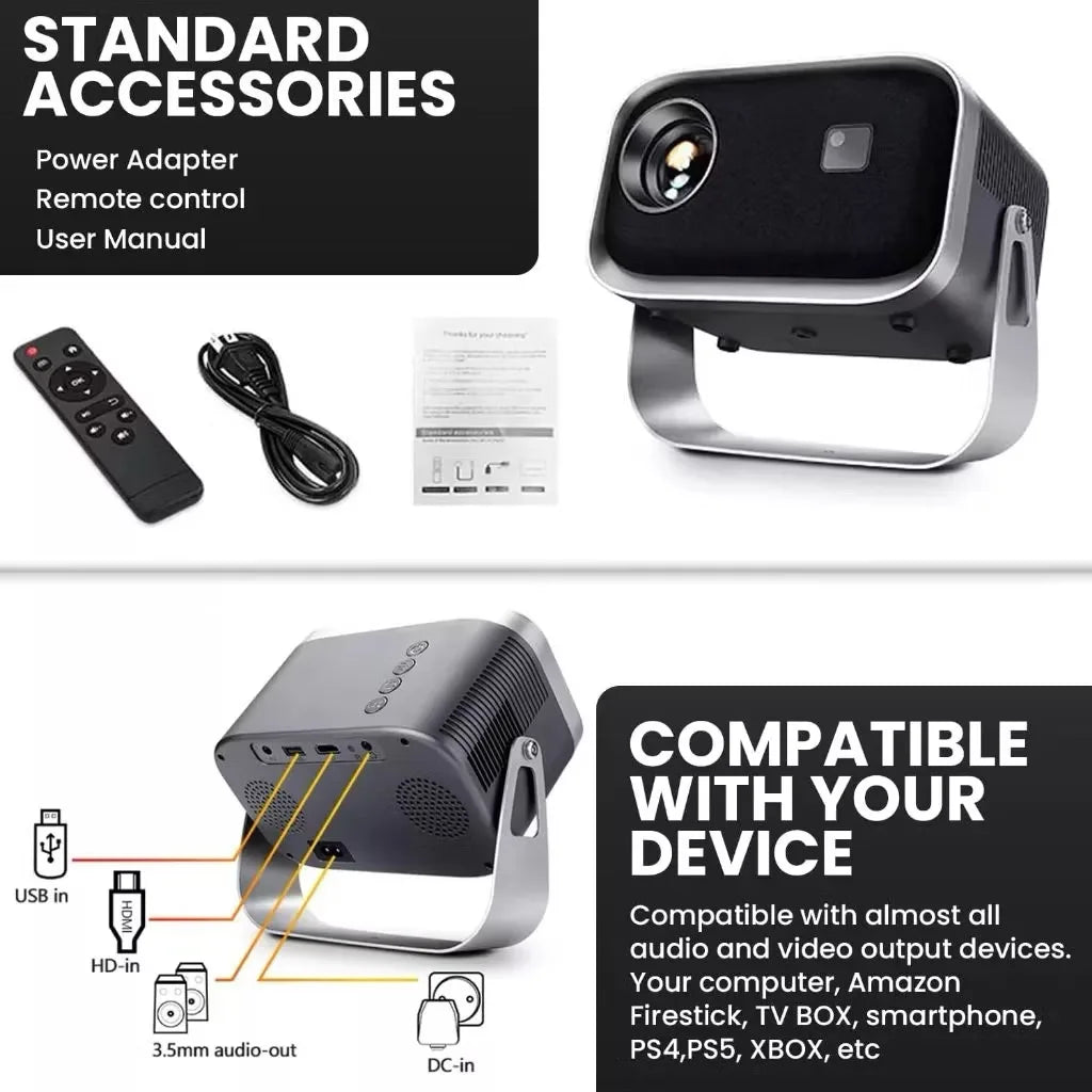 Projector 4K Android11.0 380 ANSI Native 1080P Wifi6 BT5.0  Home Cinema Outdoor Portable Projector