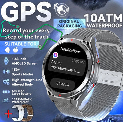 New Outdoor Built-in GPS Smart Watch Men 1.43'' AMOLED Display Compass 3ATM Waterproof Swimming Grade Bluetooth Call Smartwatch