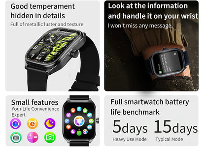 Smart Watch 2.01'' AMOLED Curved Screen IP68 Waterproof Bluetooth 5.3 Call AI Vioce Assistant Fitness Smartwatch for Men