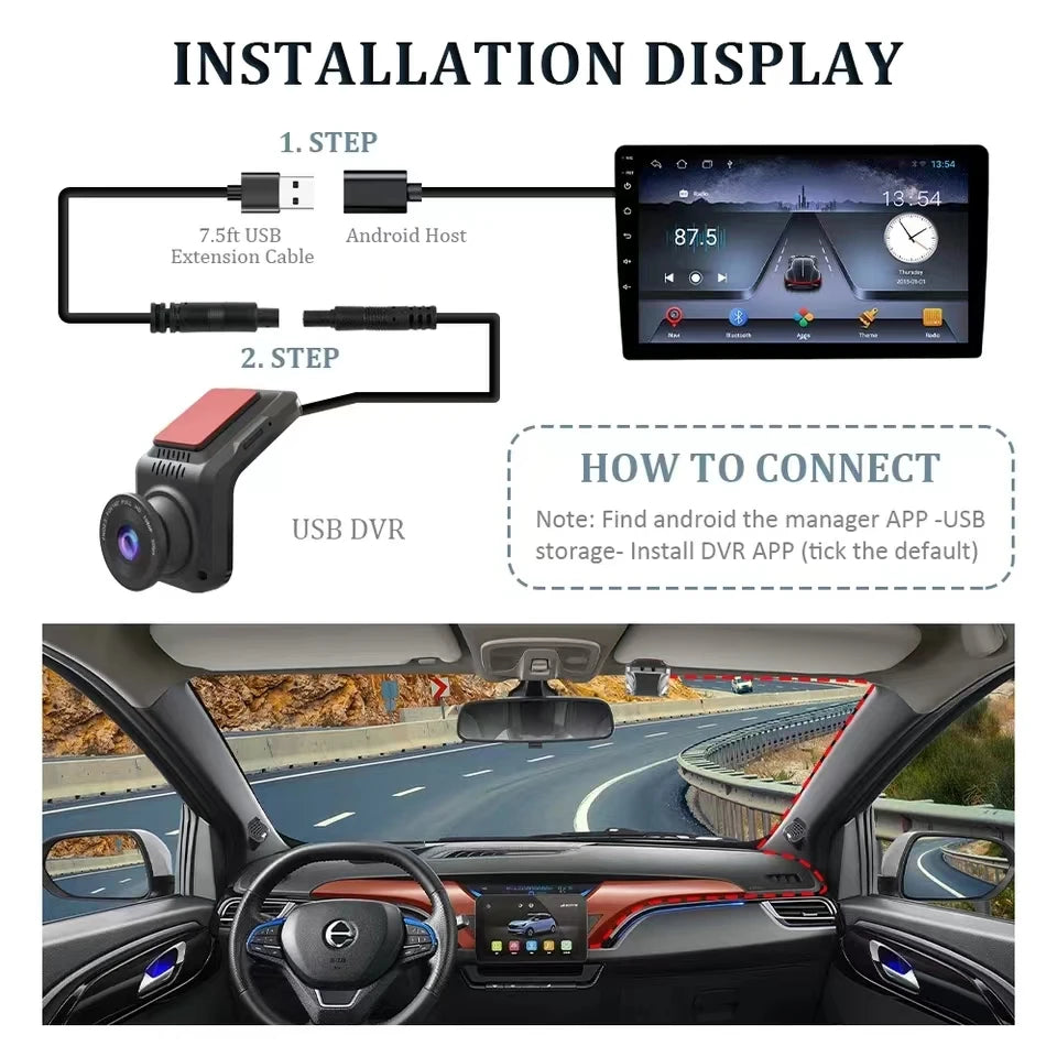 Dash Cam Car USB ADAS DVR HD1080P Special for Android Multimedia Player Dual-lens Front Rear 170 Degree Recorder Reverse Vision
