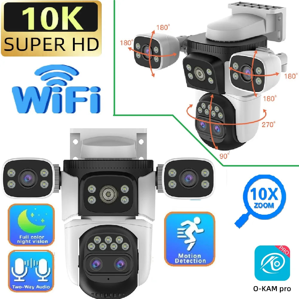 Four Lens WiFi Security Camera 20MP Four Screens Outdoor 10X Optical Zoom Human Auto Tracking Waterproof Multi-Camera System