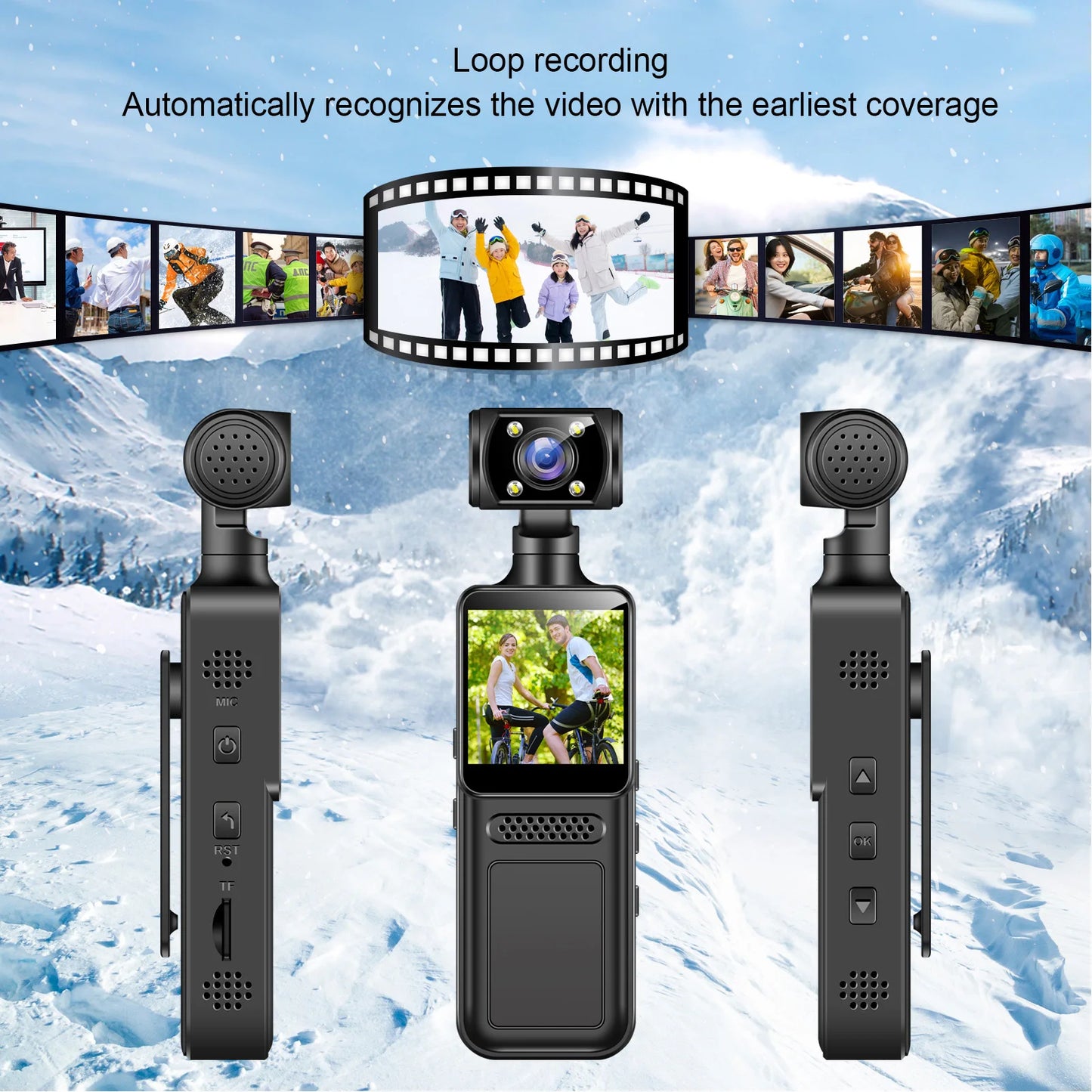 Handheld Sports Camera 1.3 Inch Screen LED Light 180 Degree Rotating Lens Action Camera WiFi 135 Degree Wide Angle for Travel