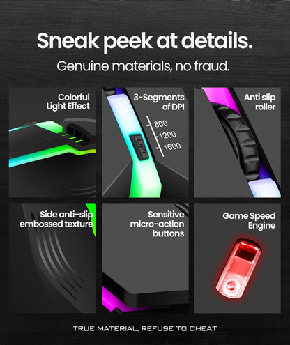 Elough Mute Wired Mouse USB Wired Gaming Mouse For Desktop PC Laptop Computer Home Office RGB LED Luminous Backlit Mouse Game