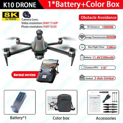 10KM 35 Mins With Touch Screen RC K10 Professional GPS Drone with 3-Axis Gimbal 8K Dual Camera FPV Brushless Airdrop Quadcopter