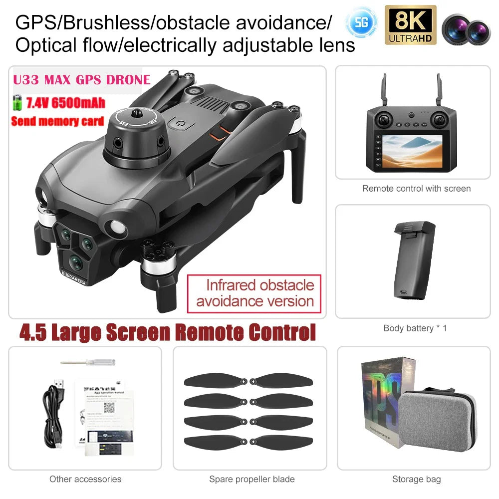 Professional GPS Drone 2025 U33 U99 with 8K Camera 360 Laser Obstacle Avoiding Touch Screen Brushless Motor FPV 5G RC Dron Toys
