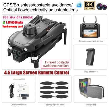 Professional GPS Drone 2025 U33 U99 with 8K Camera 360 Laser Obstacle Avoiding Touch Screen Brushless Motor FPV 5G RC Dron Toys