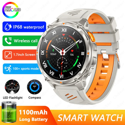 GPS Outdoor Sports Smartwatches 1100mAh Large Battery LED Light Compass 3ATM Waterproof Bluetooth Call Smart Watch 2025 New