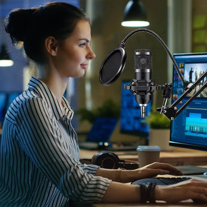 Podcast Equipment Bundle with BM800 Microphone and V8 Sound Card Metal Shock Mount Perfect for Podcasting Gaming Music Recording