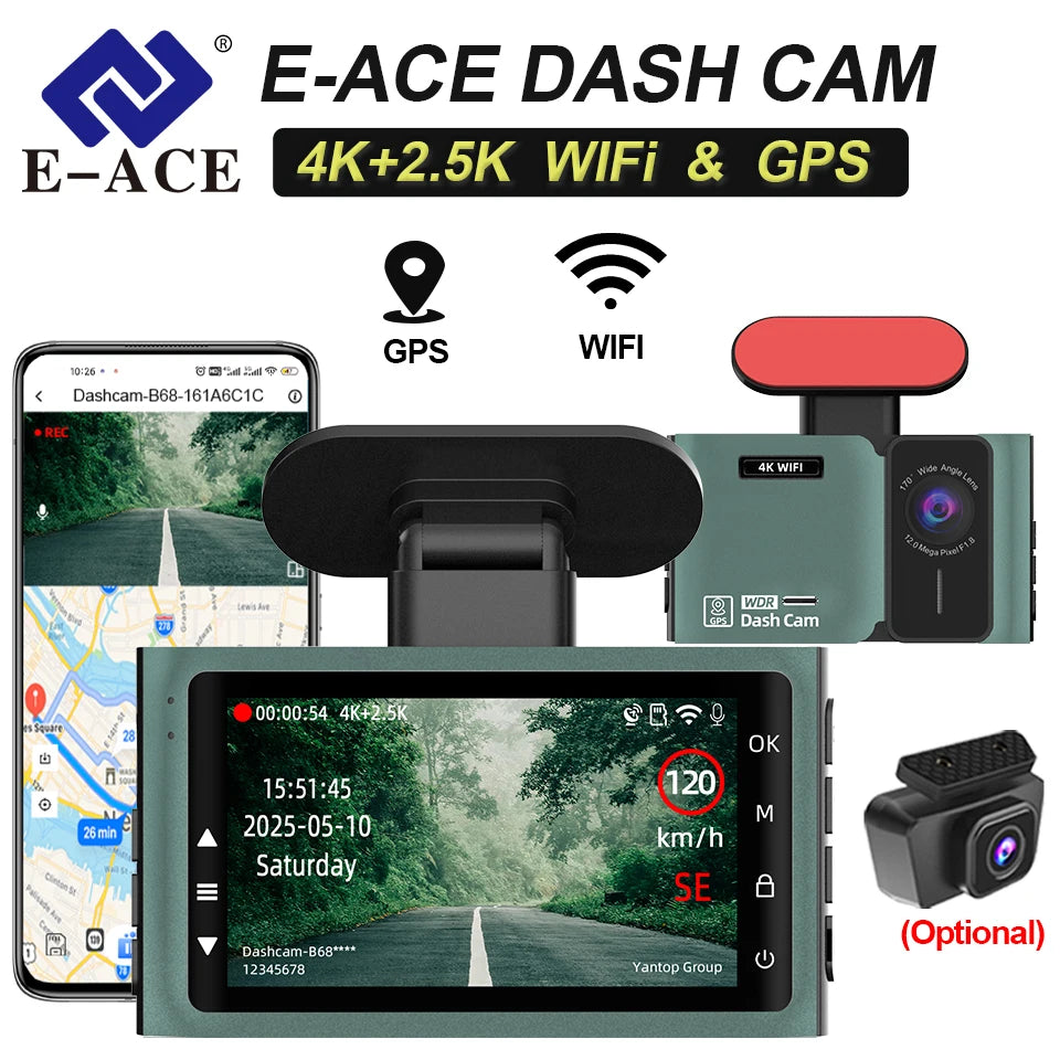 Dash Cam 4K Ultra High Definition Support Speed Real Display Loop Recording Optional 2.5K Rear Camera Driving Recorder