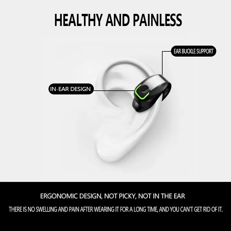 Ear-Clip Wireless Headsets TWS Bass Music Earring Bluetooth 5.3 Earphones Single Sport Headphone With Mic Touch Business Earbud