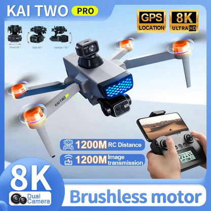 KAI TWO PRO GPS 8K Professional Dron 3-Axis Self Stabilization HD Camera 360 Obstacle Avoidance Brushless RC Quadcopter VS SG107