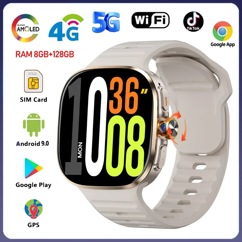 5G/4G Full Network Smart Watch 2.40 inch Big Screen HD Video Call 8GB+128GB RAM 2100mAh Google Play WIFI GPS Sim Card Smartwatch