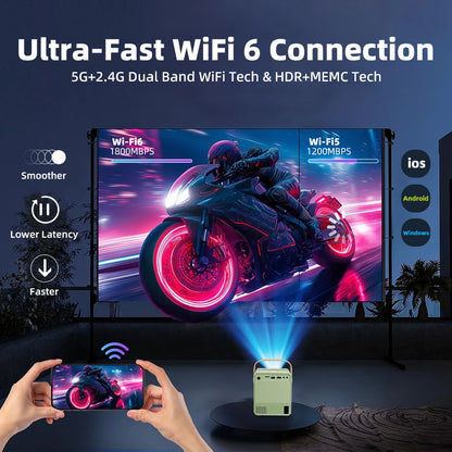 4K Ultra HD Projector, Built in Android System, 5G WiFi Connection to Phone Screen Projection, Compact and Portable, Suitable fo