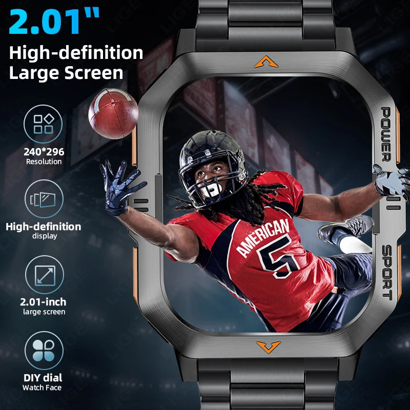 LIGE Outdoor Smart Watch For Men Women‘s Health 2.01’’ HD Screen 430mAh Battery LED Flashlight Waterproof Sports Smartwatches
