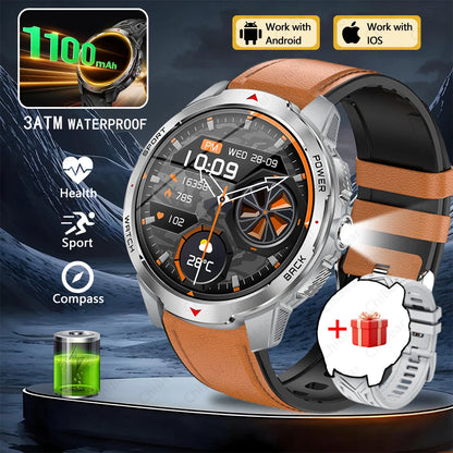 GPS Outdoor Sports Smartwatches 1100mAh Battery Compass Men's LED Lights 5ATM Waterproof Watch Bluetooth Call Smart Watch