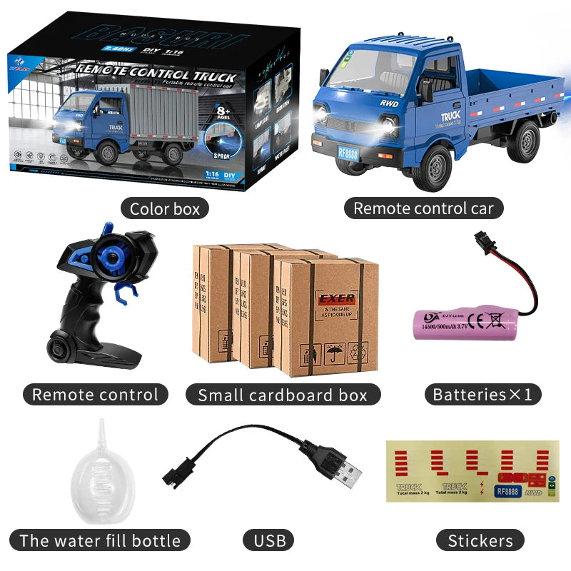 RC Truck 1:16 2.4GHZ RC Car Simulation Drift Climbing Truck With Spray and LED Lights RC Electric Truck Model Boy's Toys Gifts
