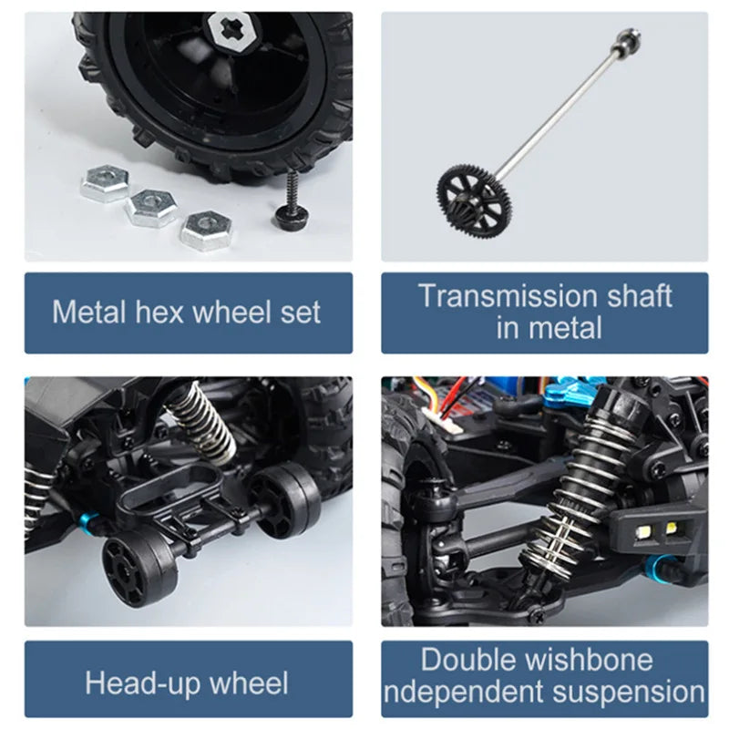 Top 16102 RC Cars 2.4G 390 Moter High Speed Racing With LED 4WD Drift Remote Control Off-Road 4x4 Truck Toys For Adults And Kids