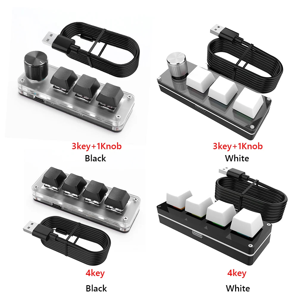 3 Key 1 Knob/4 Key Mini Mechanical BT Keyboard RGB Wired USB Mechanical Macropad Red Switches for Gamers/Designers/Video Editor