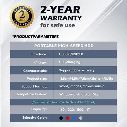 Portable External HD Hard Drive, 1TB,2TB, 4TB,5TB, HDD Memory, USB3.0, High Speed Flash Drive for Laptop, PC, MacBook, PS4, PS5