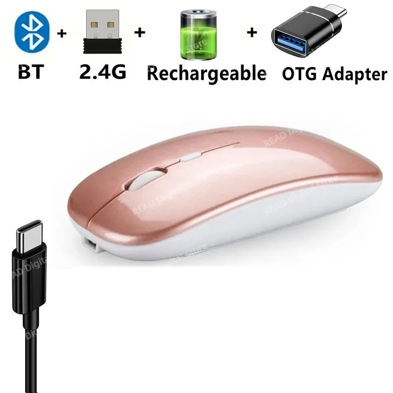 Wireless Mouse Bluetooth-Compatible Gaming Mouse (Dual Mode:BT+2.4Ghz) Ergonomic Rechargeable Mice for PC/Laptop/Macbook  ﻿