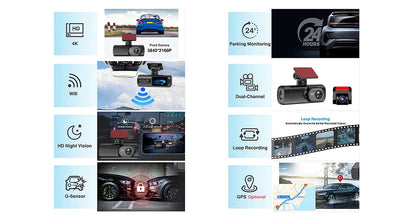 Dash Cam 4K WIFi GPS Front and Rear Night Vision Video Recorder HD 1080P Camera Auto System for car  Bicycles motorcycl summer