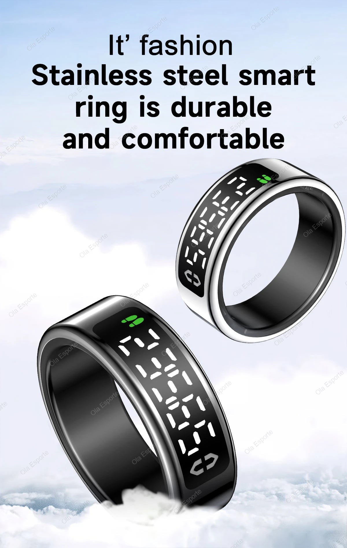 Smart Ring with Wireless Charging for Men Women LED Display Screen Health Sleep Monitor 5ATM Waterproof Multi-sport Mode Rings
