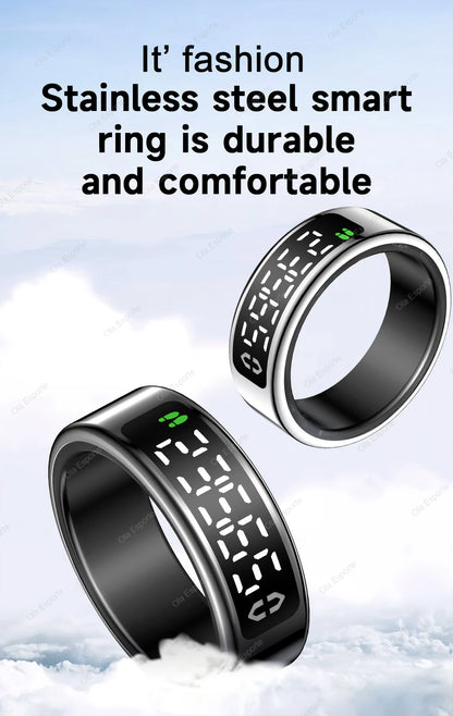 Smart Ring with Wireless Charging for Men Women LED Display Screen Health Sleep Monitor 5ATM Waterproof Multi-sport Mode Rings