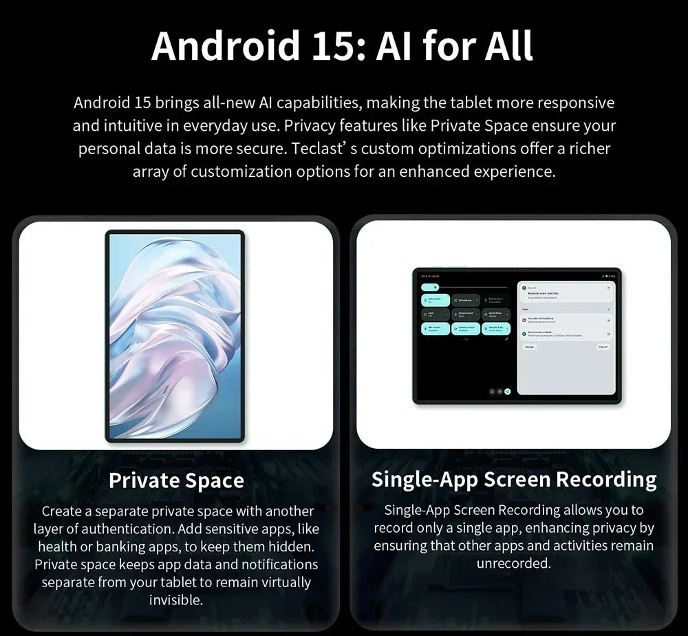 NEW Tablet Teclast T60 AI Allwinner A733 Octa-Core 12inch 2K HD TDDI Screen 6GB RAM 128GB ROM Android 15 WiFi6 8000mAh 13MP+5MP