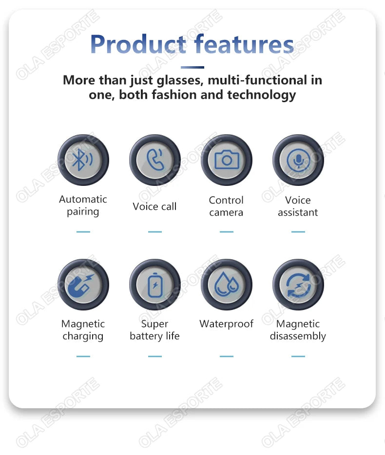 Hot GS05 Smart Glasses For Men 2 in 1 UV Protection Portable Polarized Anti-blue light Black Frame White Lenses Music Sunglasses