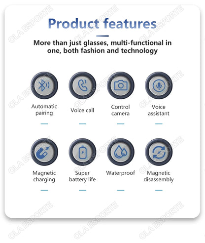 Hot GS05 Smart Glasses For Men 2 in 1 UV Protection Portable Polarized Anti-blue light Black Frame White Lenses Music Sunglasses