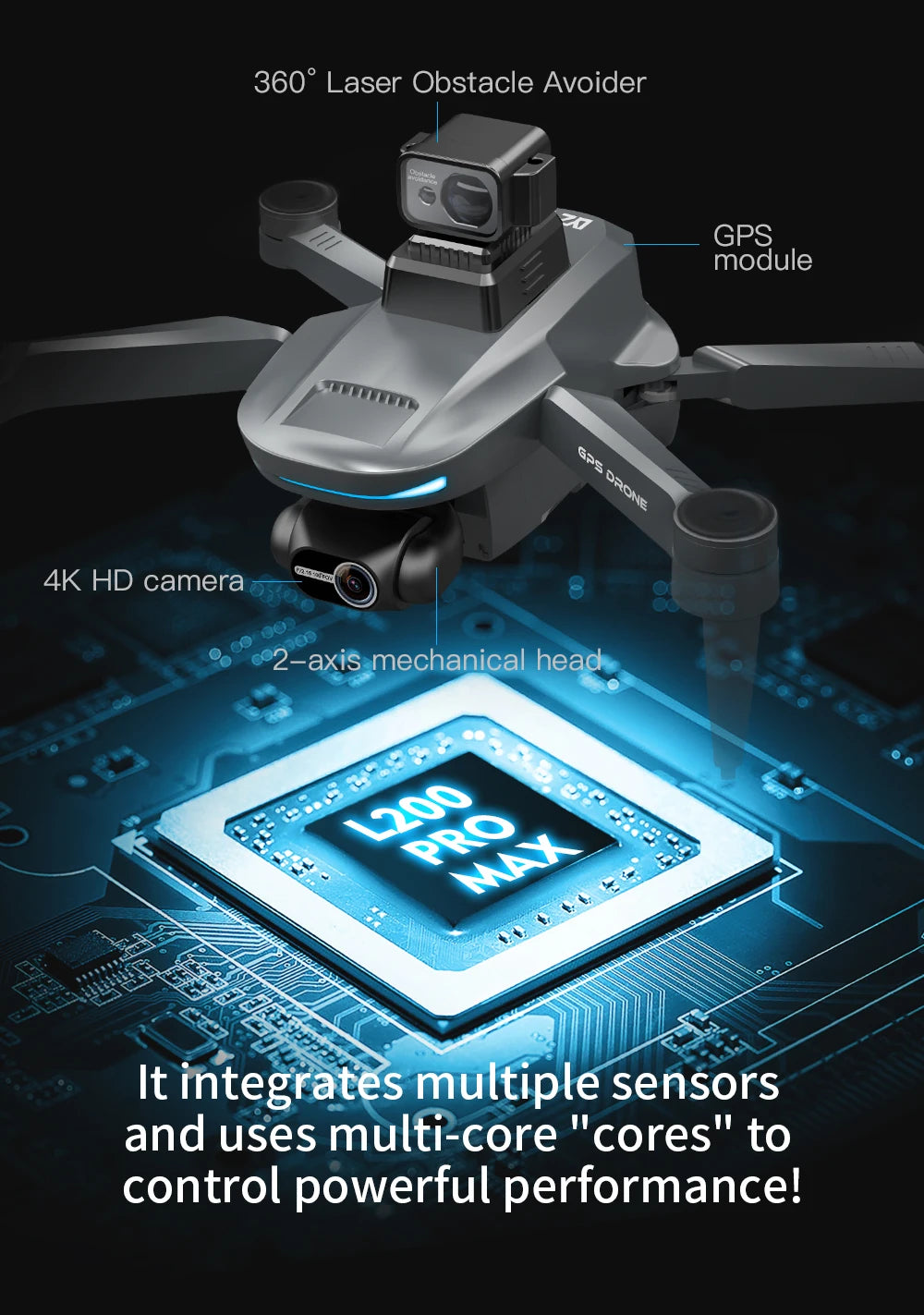 8K Professional Drone Dual Camera Obstacle Avoidance Flyer 2 Axis Gimbal Brushless Helicopter GPS RC Toys New L200 PRO MAX