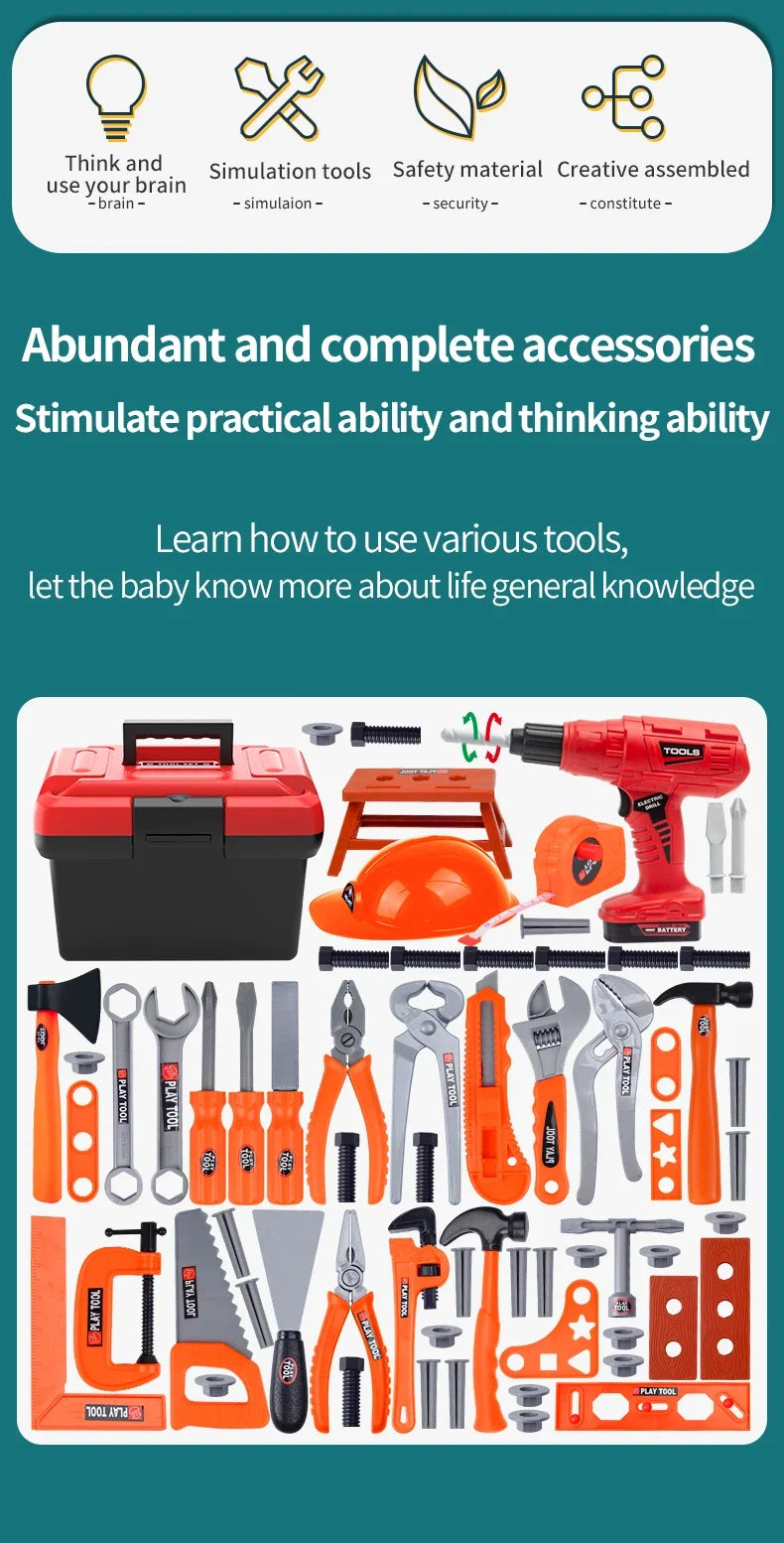 Children's Tool Set with Electric Toy Drill Kids Power Toy Pretend Play Tools Kit for Boys Girls Education Montessori Learning