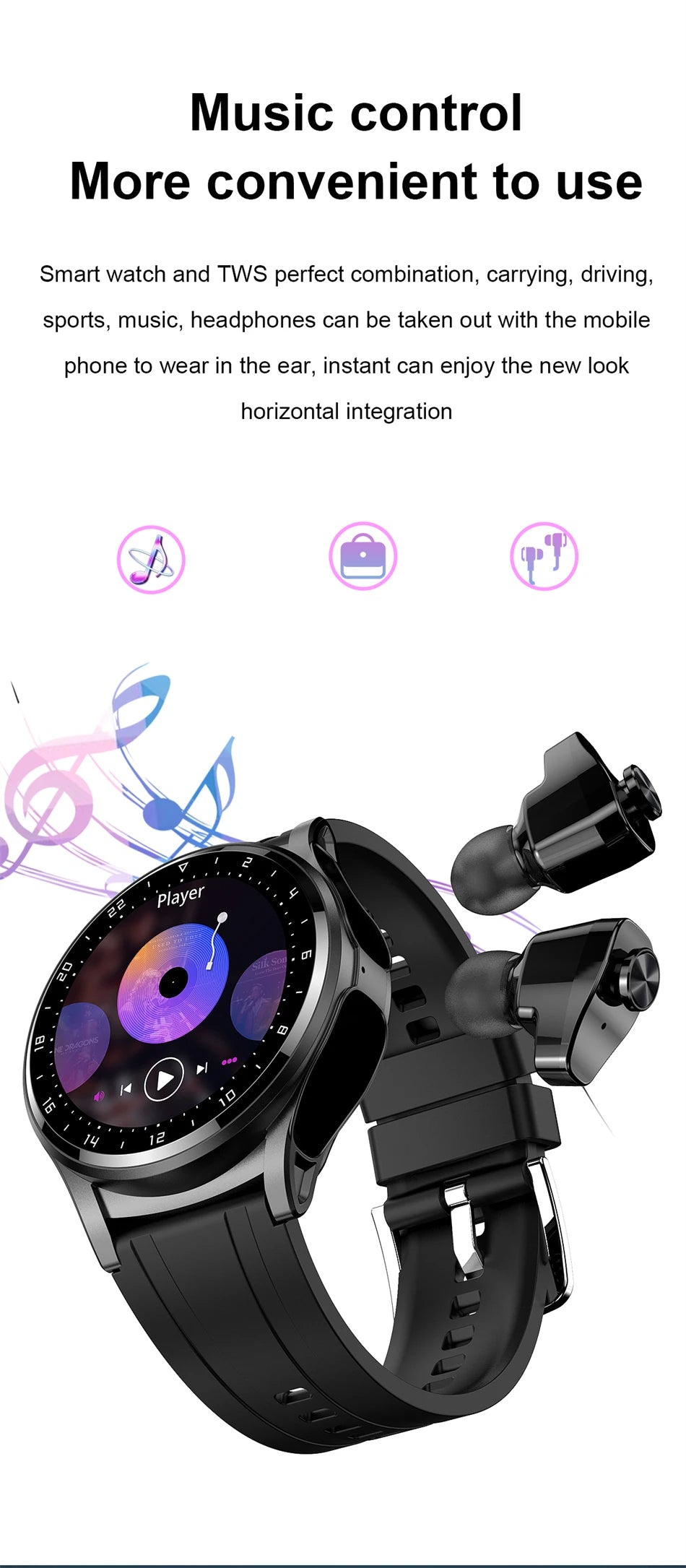 LIGE 2 in 1 Smartwatch Men 400mAh Battery Bluetooth Call With TWS Headset NFC Music Control 100+ Sport Mode Waterproof Watch Man