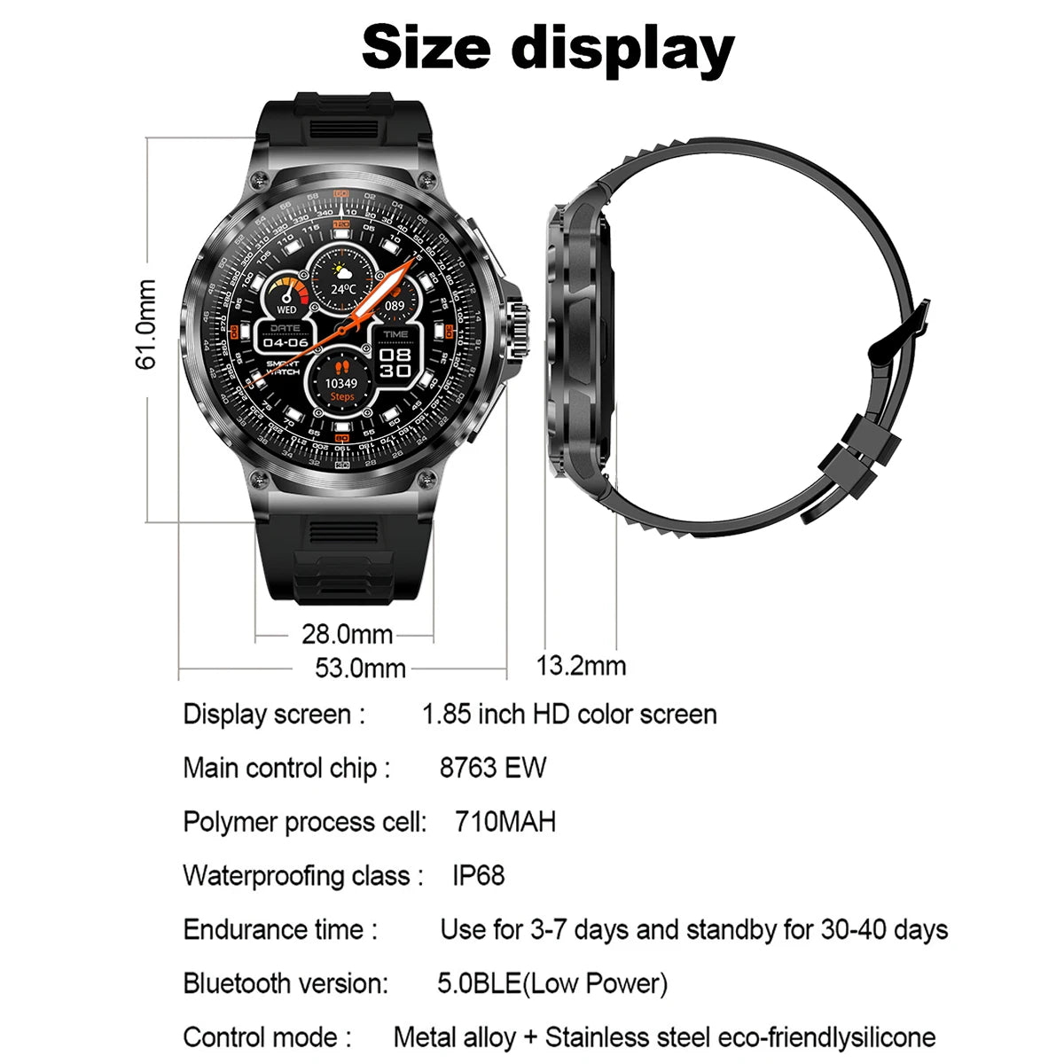 Smart Watch Men Fashion Sport Edition IP68Waterproof Fitness Tracker Man Classic Black Stainless Answer/Make Calls Smart Watches