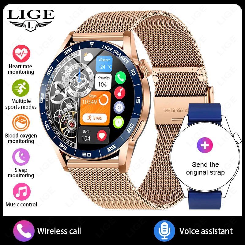 LIGE 2025 New Fashion Smart Watch Men HD Screen Sport Fitness Heart Rate Monitor Bluetooth Call IP68 Waterproof Smartwatch Women