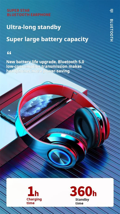 Headsets Gamer Headphones Blutooth Surround Sound Stereo Wireless Earphone USB With MicroPhone Colourful Light PC Laptop Headset