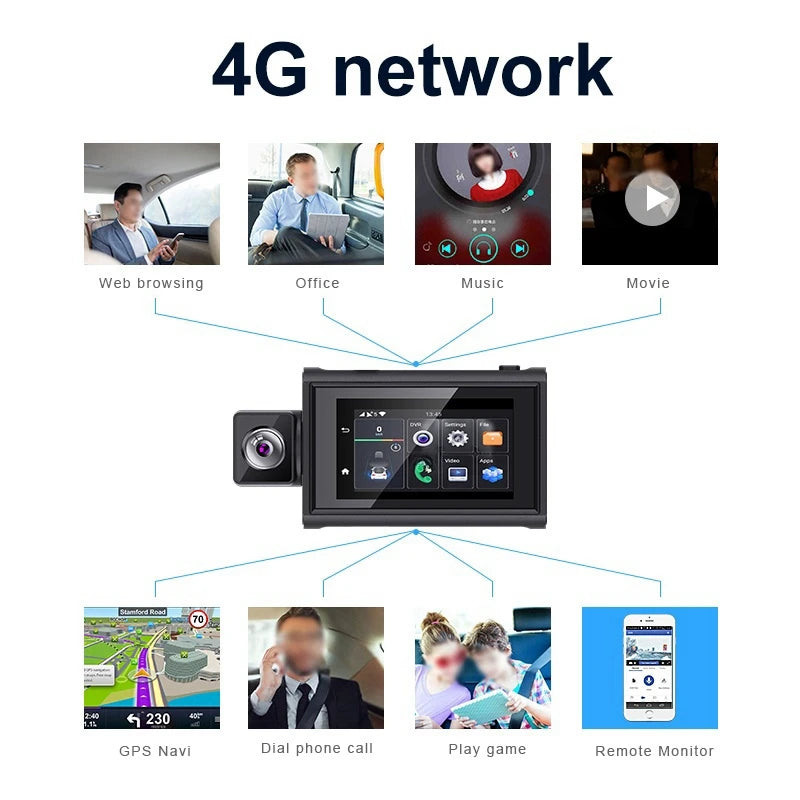 Dash Cam 3Inch 4G Android10.0  GPS Navigation ADAS Car Dvr Camera Full HD 1080P Car Video Recorder DVR WiFi BT