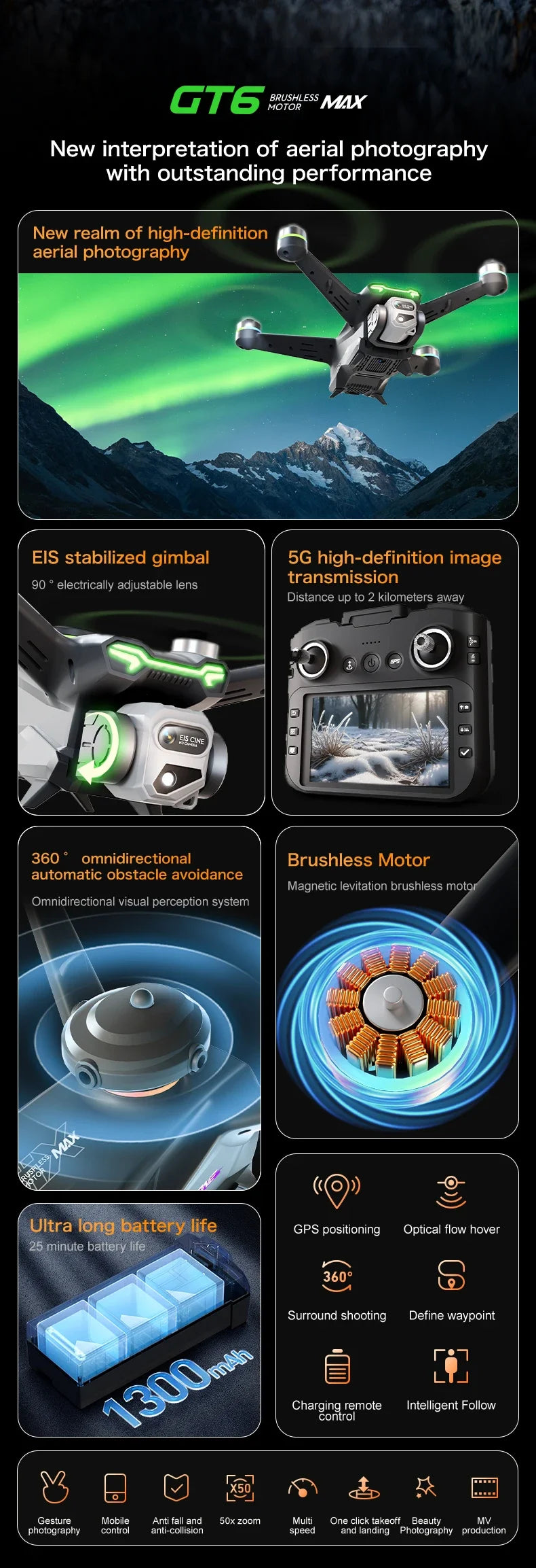 GT6 Max drone screen remote control GPS positioning high-definition aerial photography brushless motor flight play