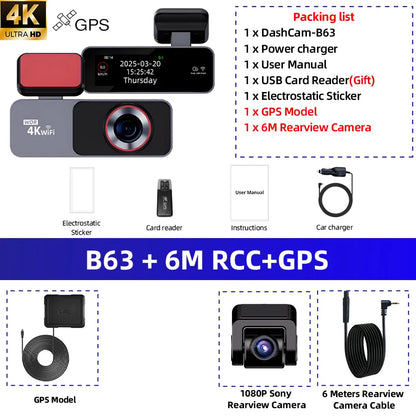 Dash Cam 4K HD Ultra Wide Angle Loop Recording Dash Cam Built-in WiFi Optional Dual Lens 24 Hours Parking Monitoring