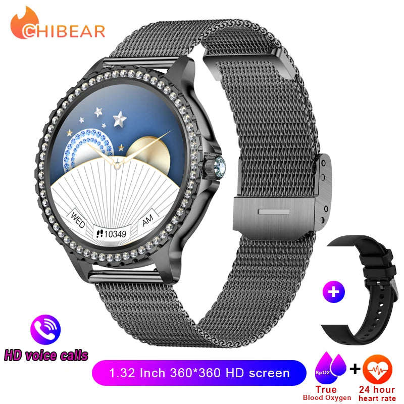 2005 New Fashion Ladies Bluetooth Call Smart Watch AMOLED HD Screen Health Monitoring Sports Diamond Smartwatch IOS Android