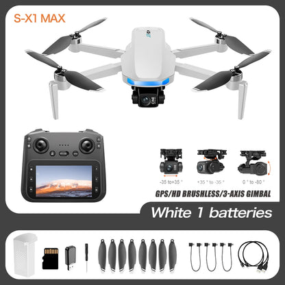 S-X1 GPS Drone 4K Professional HD Dual Camera 5G WIFI Brushless FPV Quadcopter Foldable 3-axis Gimbal Aerial Photography RC Dron