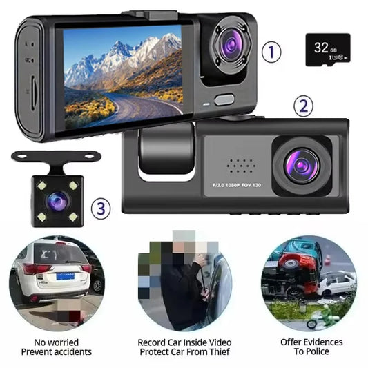 Dash Cam W/ IR Night Vision Loop Recording & 2" IPS Screen 1080P 2 Camera ， DVR Recorder, Video Recorder, Vehicle DVR