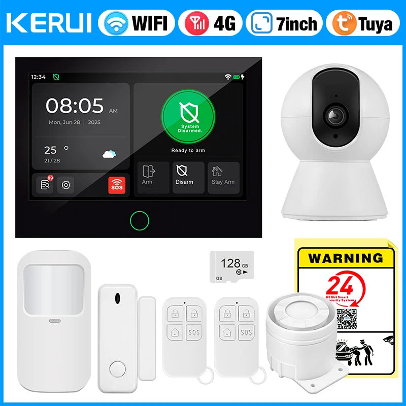 KERUI G70 4G Alarm Security System 7-inch Large IPS Touch Screen Home Alarm for House Security Protection Alexa Tuya Smart APP