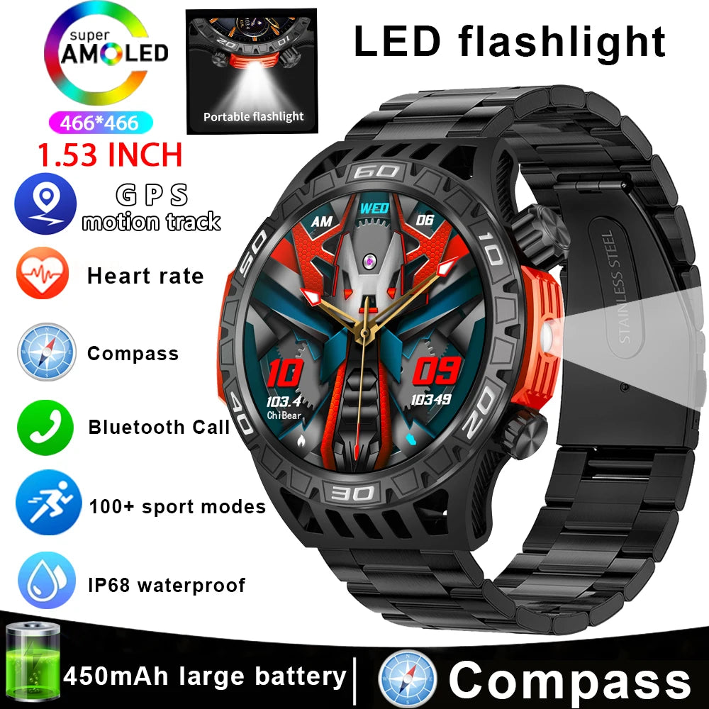 Smart Watch Men With LED Lighting Compass Sports Fitness Tracker Watch IP68 Waterproof Bluetooth Talk SmartWatch For Android IOS