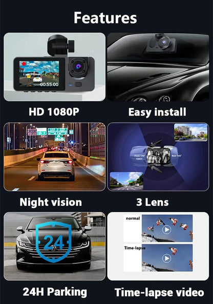 Dash Cam for Cars Camera HD 1080P Video Recorder Dashcam DVR Black Box Dual Lens DVR with Rear View Camera for Vehicle