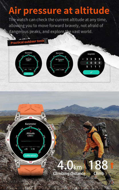 2025 Best seller Military AMOLED HD SmartWatch GPS Compass 10ATM Waterproof Tactics 170+Sport BT call SmartWatch 650Mah Battery